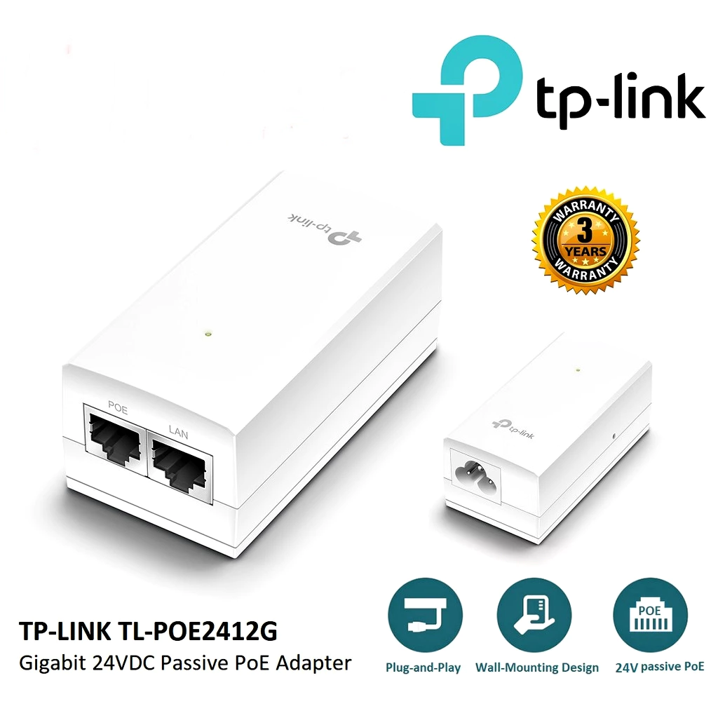 TP-LINK (TL-POE2412G) PoE Adapter 24V passive PoE supported Gigabit speed