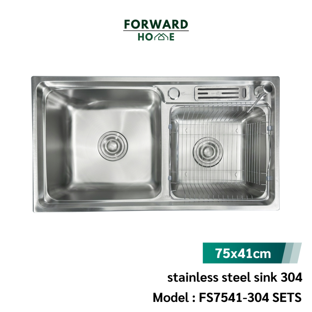 Forward ซิงค์ล้างจาน อ่างล้างจาน 2หลุม วัสดุสแตนเลส304 ขนาด75x41ซม. stainless steel sink รุ่น FS7541-304 SETS