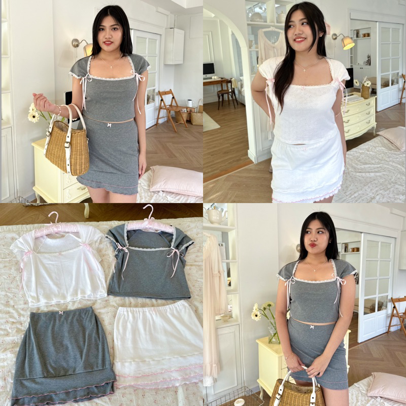 Laurel Set เซทผ้ายืด ผูกโบว์ สาวอวบ (มีแยกชิ้น)   - clarine_bkk