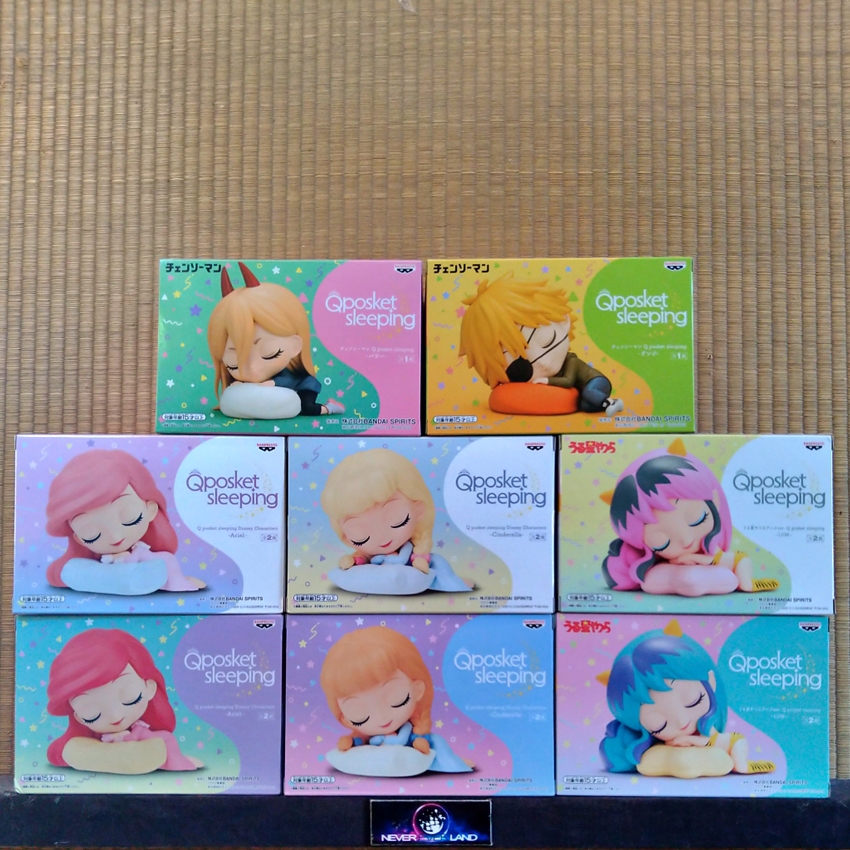 BANDAI BANPRESTO FIGURE: Q POSKET - SLEEPING SERIES - ARIEL / CINDERELLA / LUM / DENJI / POWER