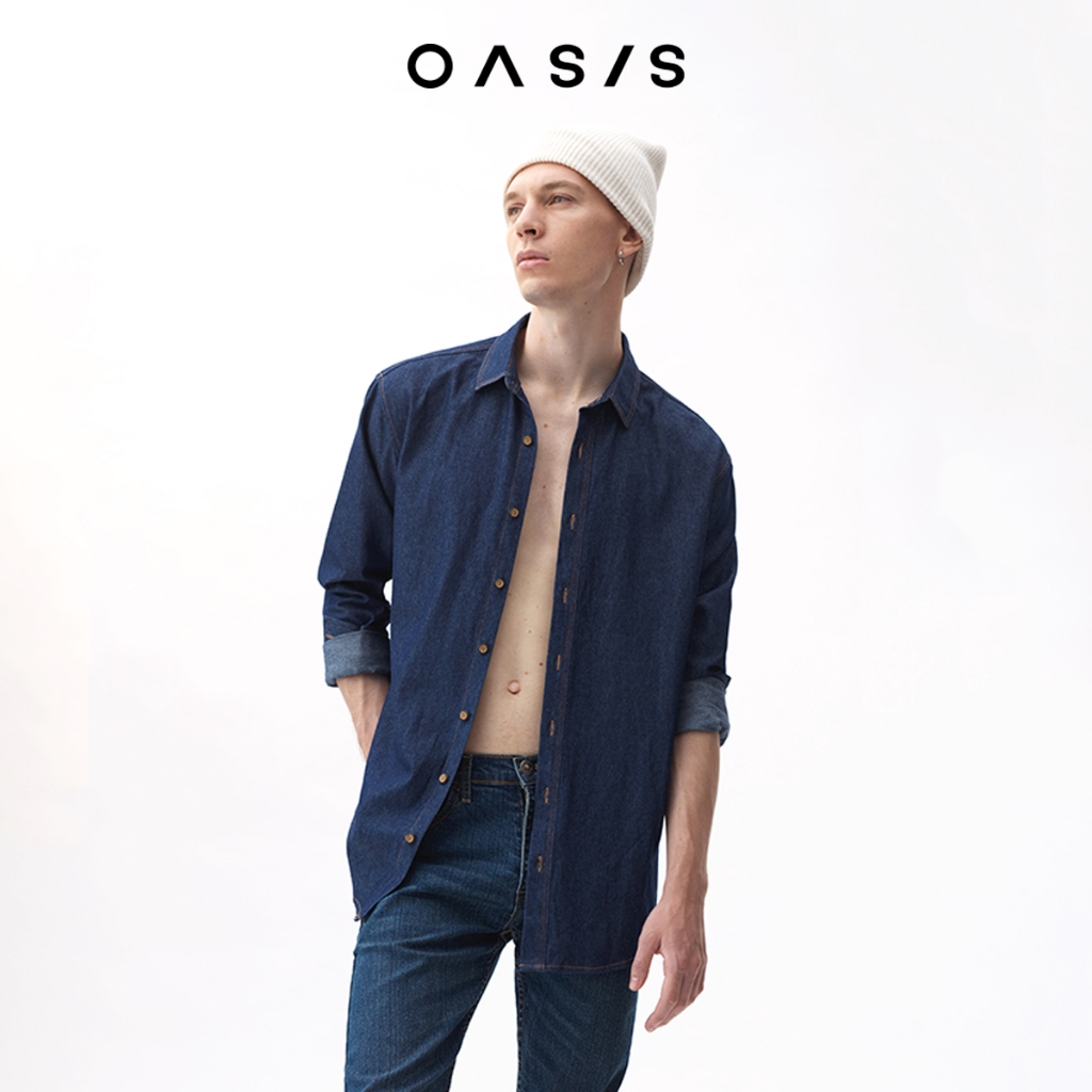 OASIS เสื้อเชิ้ตชาย เสื้อยีนส์ ทรงหลวม รุ่น MWLD-4314 เสื้อเชิ้ตแขนยาว เสื้อคลุมยีนส์ เสื้อเชิ้ต
