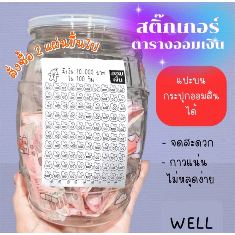 สติ๊กเกอร์ ตารางออมเงิน ขนาดA6 สีขาว-ดำ กาวแน่น กันน้ำ แปะได้ทุกที่