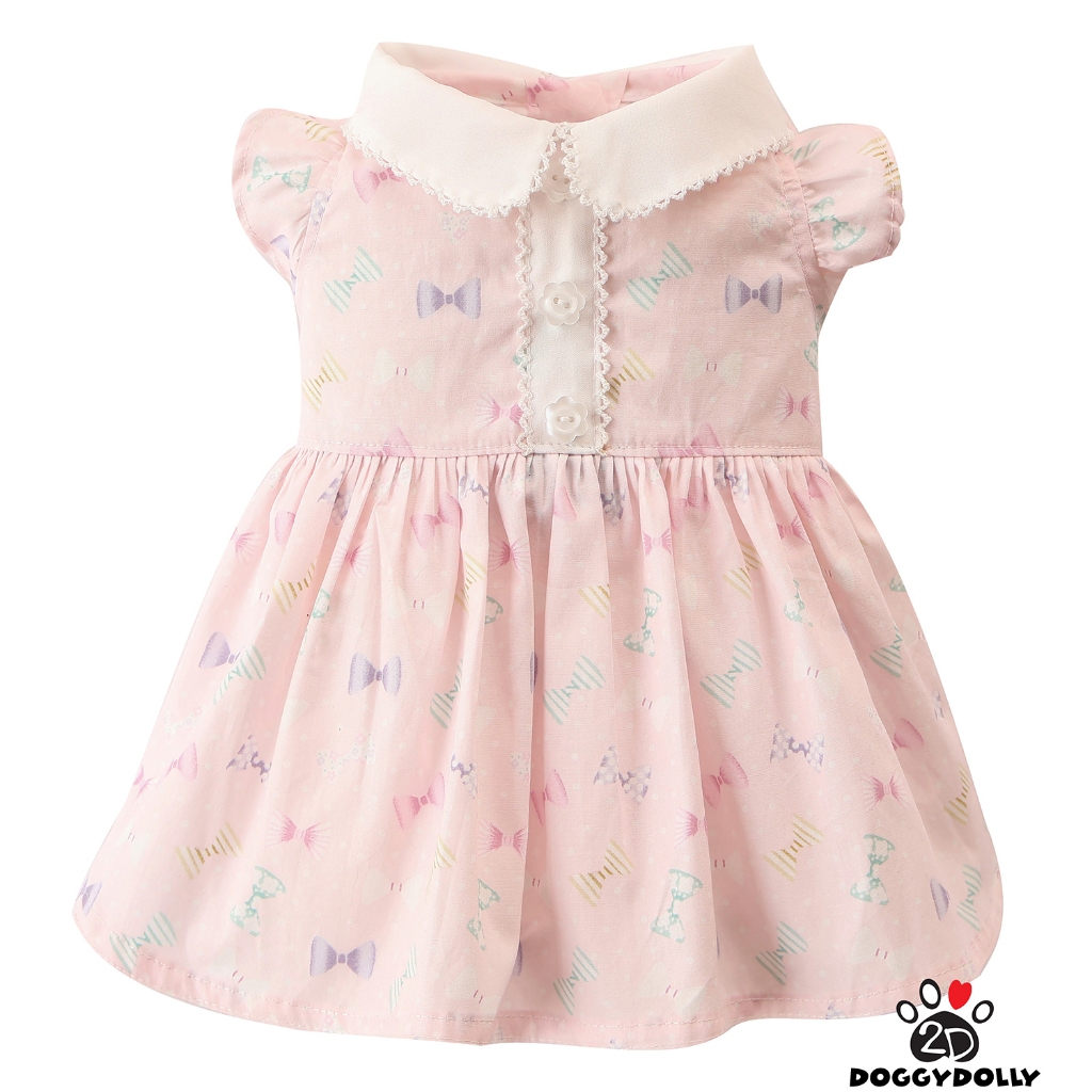 Pet clothes -Doggydolly เสื้อผ้าแฟชั่น น้องหมาน้องแมว สัตว์เลี้ยง ชุดกระโปรง ลายโบว์ สีชมพู ขนาดไซส์ 1-9 โล D717