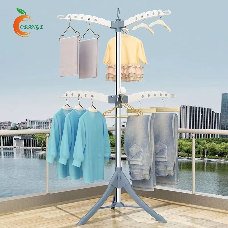 ORANGE【การเสริมกำลัง สามารถแขวนเสื้อผ้าผู้ใหญ่ได้】ราวตากผ้าพับได้ สแตนเลส สามารถหมุนชั้นวางเสื้อผ้าได้ พร้อมส่ง
