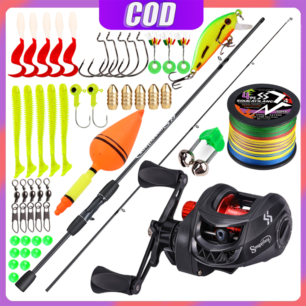 Sougayilang 🔥COD🔥 1.8M คันเบ็ดและ 5.2: 1 วงล้อตกปลาพร้อมสาย PE, ชุดเหยื่อตกปลา, ด้ามจับ EVA, ชุดตกปลาน้ำจืด / น้ำเกลือ