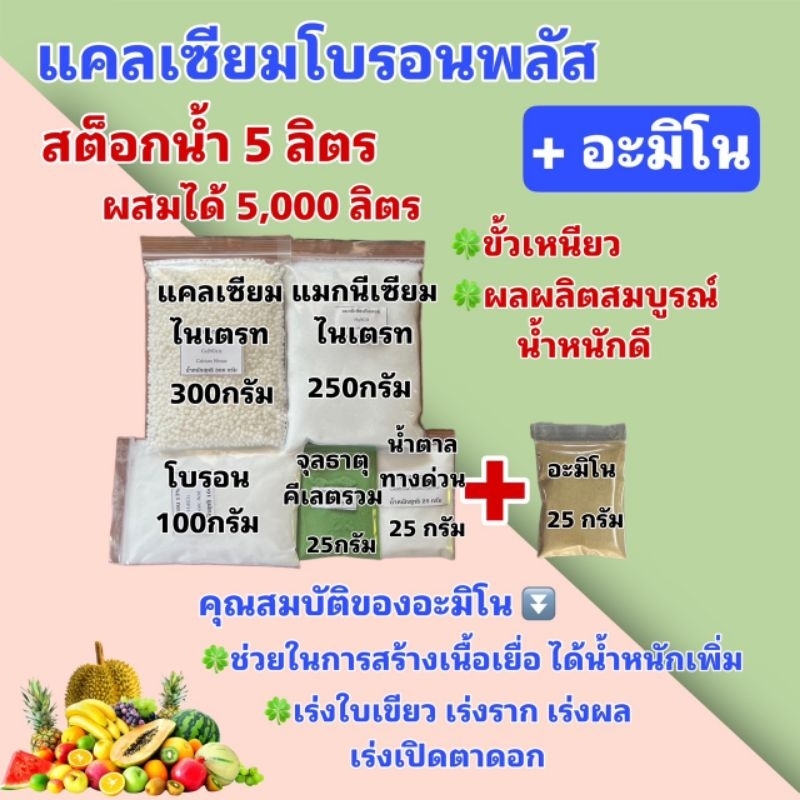 แคลเซียมโบรอนพลัส ชุดเล็ก เพิ่มความสมบูรณ์ของดอกและเกสร หัวเชื้อ 5 ลิตร ผสมได้ 5,000 ลิตร