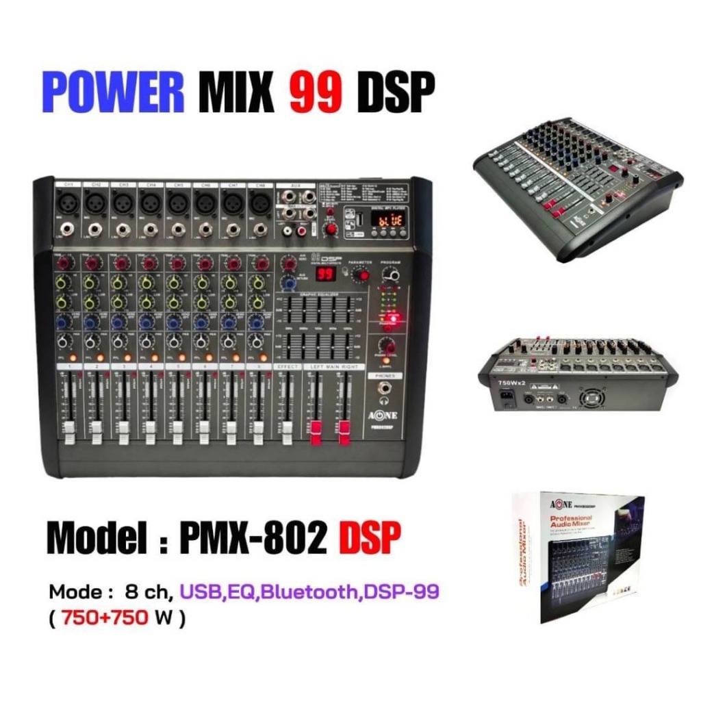 A-ONE PMX-802 powermixer 750วัตต์ x2 บลูทูธ PMX802 POWER MIX เพาว์เวอร์มิกซ์ เพาว์เวอร์ มิกซ์