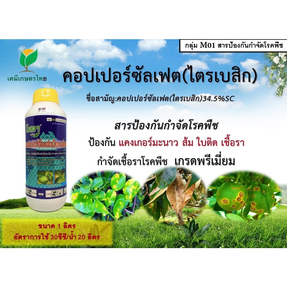 คอปเปอร์ซัลเฟต ขนาด 1 ลิตร(ไตรเบสิค) 34.5% W/V SC #คอปเปอร์น้ำ