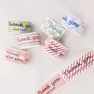 [พร้อมส่ง🇹🇭] สติ๊กเกอร์ Thank You (ม้วน120 ดวง) 7.6 x 2.5 ซม. มีให้เลือก 7 โทนสี
