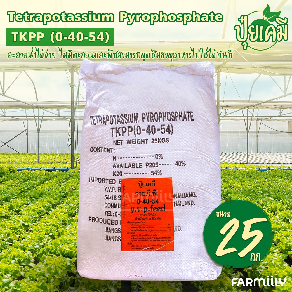 [G] ปุ๋ย สูตร 0-40-54 YVP (เตตระโพแทสเซียม ไพโรฟอสเฟต) (TKPP-Tetra Potassium pyro Phosphate) 25 กิโล