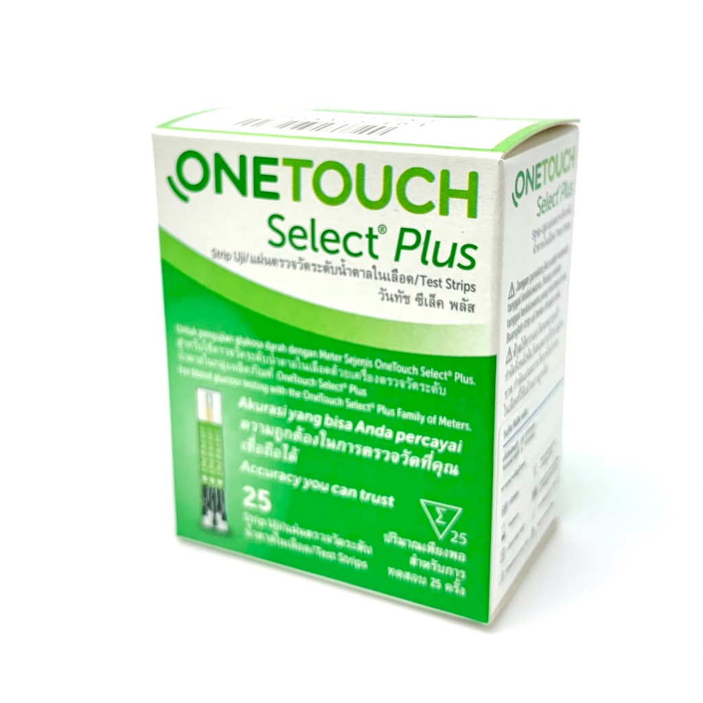 แผ่นตรวจน้ำตาล ONETOUCH รุ่น Select Plus [ขนาด 25 ชิ้น] แถบตรวจน้ำตาล วันทัช Blood Glucose Test Strips