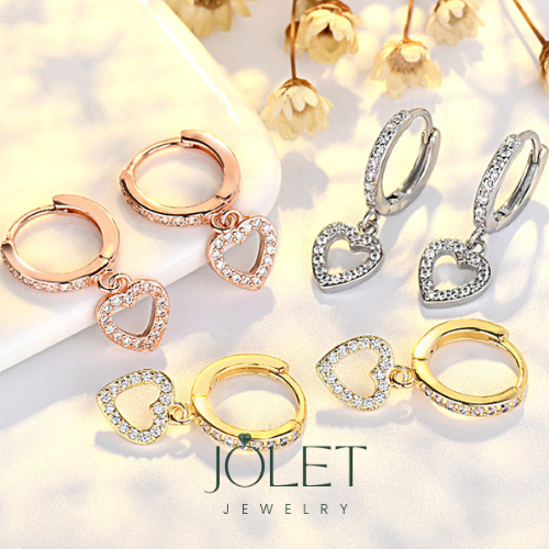 Jolet ต่างหูห่วง ต่างหูเพชรเเบบห่วงรูปห่วงใจเรียบหรูดูแพงไม่ลอกไม่ดำ