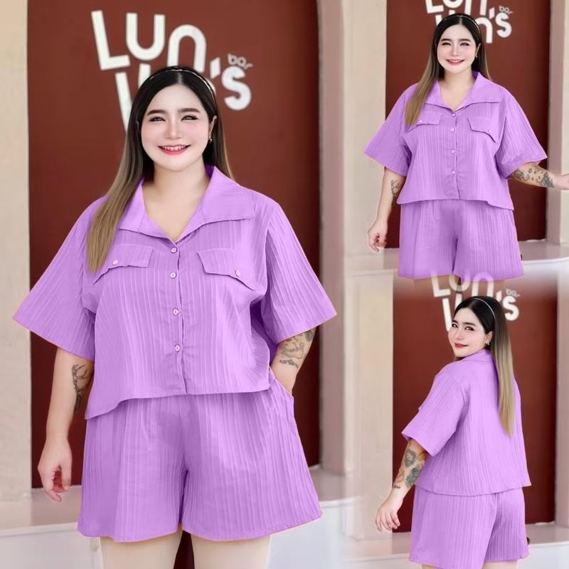 (โปรพิเศษวันนี้) C1ชุดเซ็ท เชิ้ตครอป+ขาสั้น สาวอวบใส่น่ารัก สาวอ้วนใส่สวย - รูปที่ 5