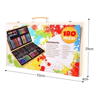 ชุดระบายสี180ชิ้น กล่องไม้พาเลท รวมสีทุกแบบ สีไม้ สีน้ำ สีเทียน สีเมจิก เซ็ต180pc สุดคุ้มค่า ราคาประหยัด เพื่อการศึกษา