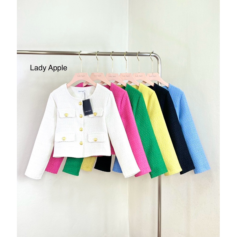 Lady Apple : Tweed Blouse เสื้อทวิตแขนยาวแต่งกระเป๋า4ใบ