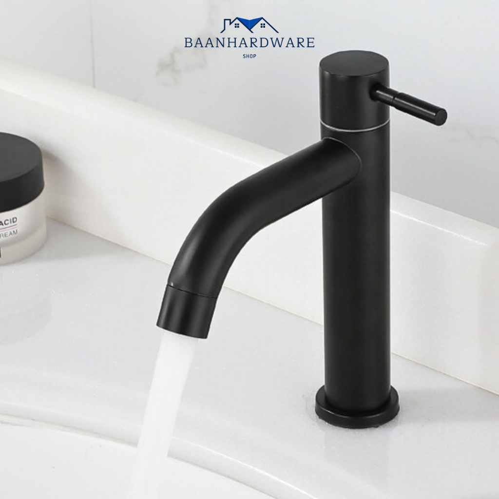 BAANHARDWARE ก๊อกน้ำสนามสแตนเลสแท้ ก๊อกคาสั้น สีดำ SUS 304 MA-A-1012B