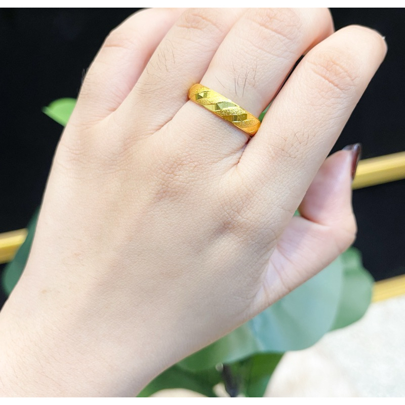 แหวนครึ่งสลึง ตัดลายเลเซอร์สลับพ่นทราย พร้อมส่ง งานไทย ใส่อาบน้ำได้