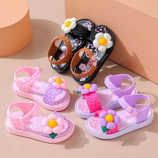 พร้อมส่งในไทย !! รองเท้าเเตะรัดส้นเด็กผู้หญิง รองเท้าเเฟชั่นเด็กน่ารัก เเต่งดอกไม้ เบา ใส่สบาย Children's sandals