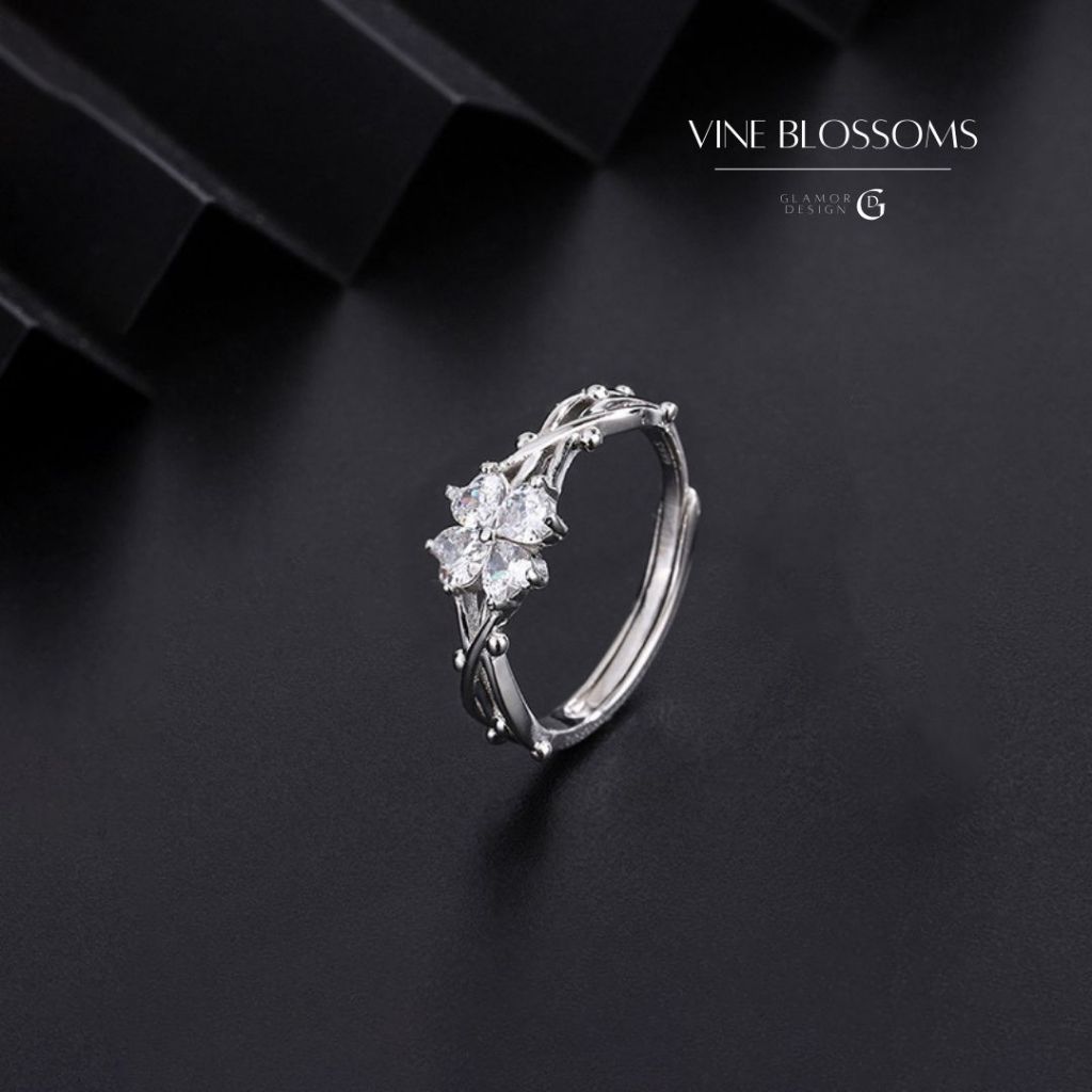 GLAMOR✨แหวนเงินแท้ Vine Blossoms แหวนเงิน แหวนฟรีไซส์ แหวนเพชร สไตล์เกาหลี แหวนแฟชั่น แหวนผู้หญิง