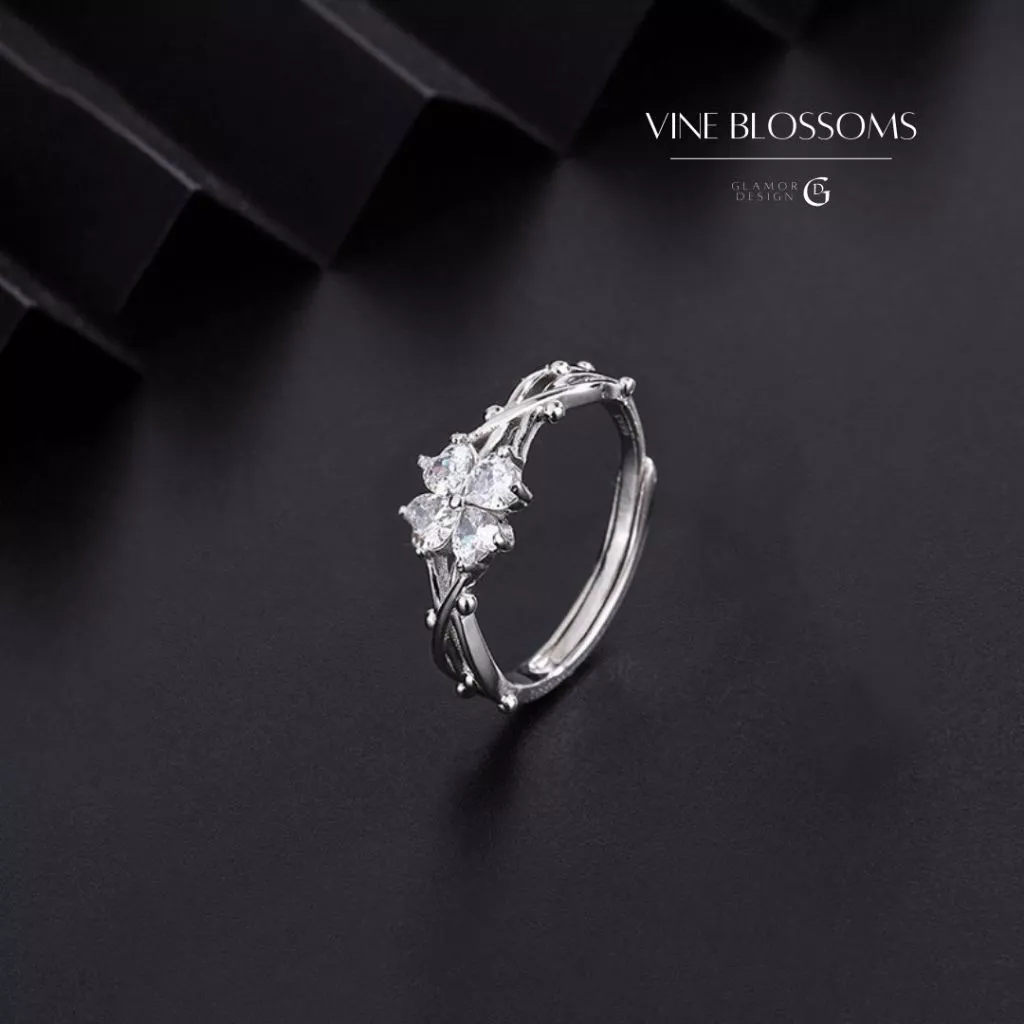 GLAMOR✨แหวนเงินแท้ Vine Blossoms แหวนเงิน แหวนฟรีไซส์ แหวนเพชร สไตล์เกาหลี แหวนแฟชั่น แหวนผู้หญิง