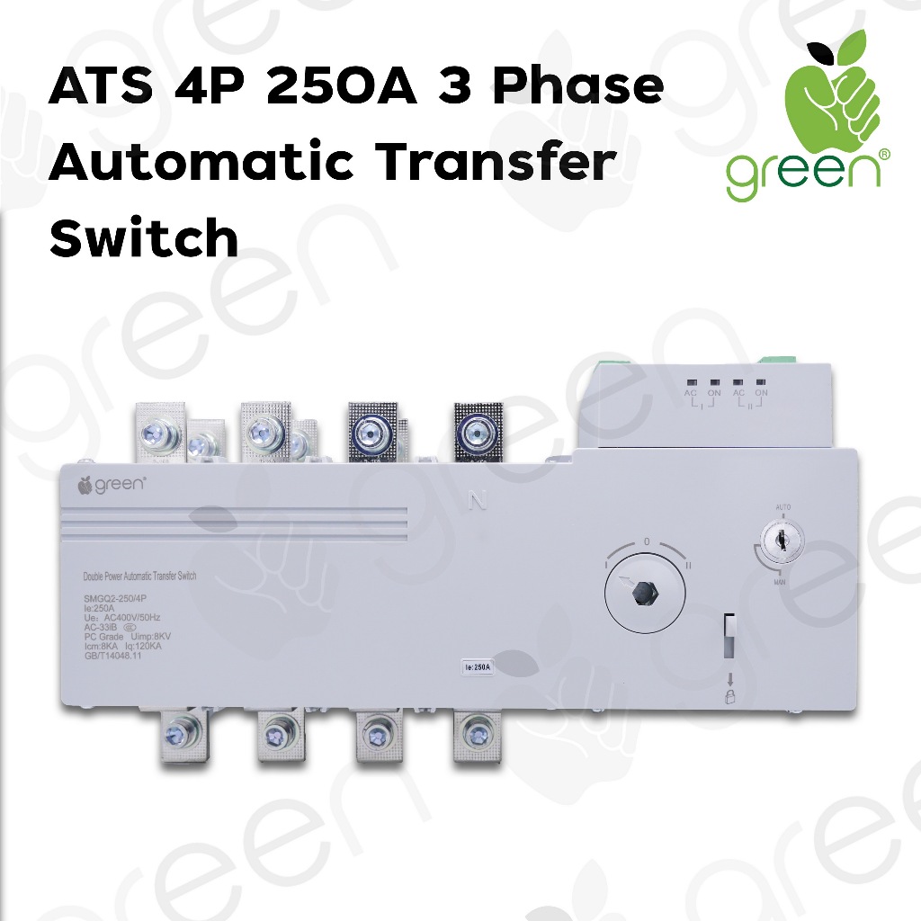 AppleGreen สวิตช์สลับแหล่งจ่ายไฟฟ้าอัตโนมัติ  ATS Automatic transfer switch 4 Pole 380V 250A สวิตซ์โอน 4 ขั้ว 250 แอมป์