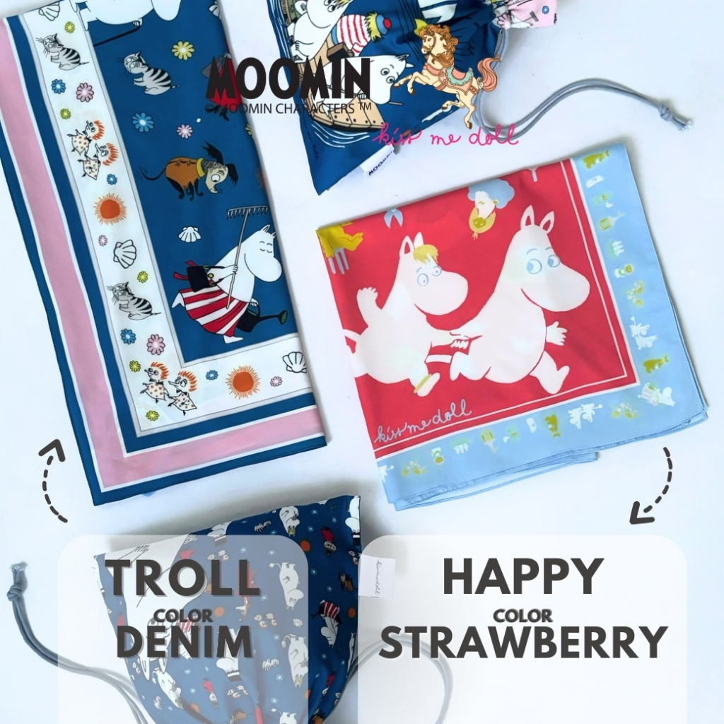 Kiss Me Doll ผ้าพันคอ ผ้าคลุมไหล่ New collection ลาย Moomin มูมิน ขนาด 100x100 cm.