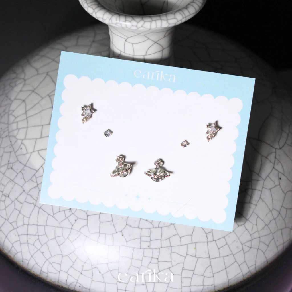 earika.earrings - milky way set เซ็ตต่างหูแป้นทับธีมดาวอวกาศ ก้านเงินแท้ชุบทองคำขาว เหมาะสำหรับคนแพ้ง่าย