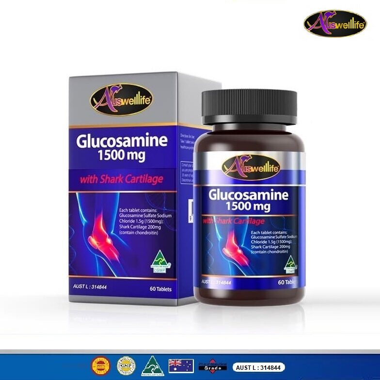 (ของแท้พร้อมส่ง) Auswelllife Glucosamine 1,500mg กลูโคซามีน สำหรับข้อเสื่อม ข้อเข่าอักเสบ 60เม็ด