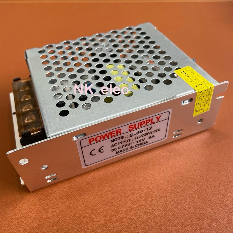 S-60-12 POWER SUPPLY 5A 12V (5A เต็ม) SIZE :  78*110*36MM มีสินค้า พร้อมส่ง
