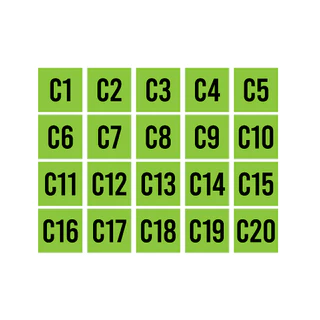 ป้ายสติกเกอร์ สติกเกอร์ข้อความ ติดโต๊ะ เบอร์ "C1 - C20" ได้รับ 20 ดวง [รหัส A-132]