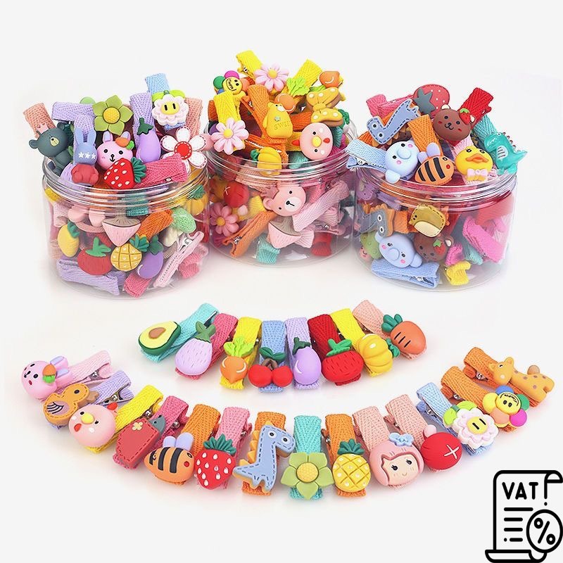 รุ่นใหม่ กิ๊บติดผมเด็กลายน่ารัก 20pcs กิ๊บหนีบผม ไม่กินเส้นผมใส่ในถุงopp ราคาต่อ20ชิ้น 10คู่