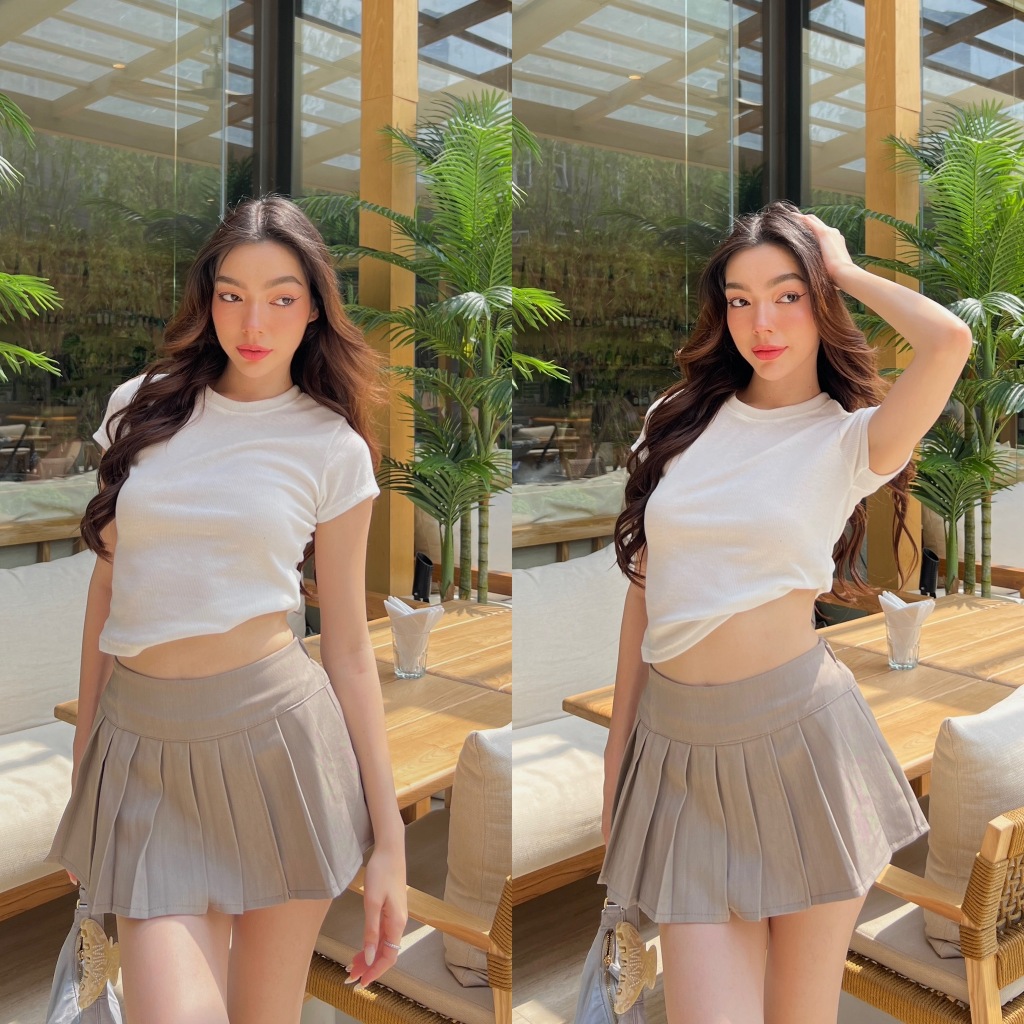 mama skirt - กระโปงพลีทแบบตัวแม่ มีซับในกางเกงสม็อคหลัง พร้อมส่ง 5 สี