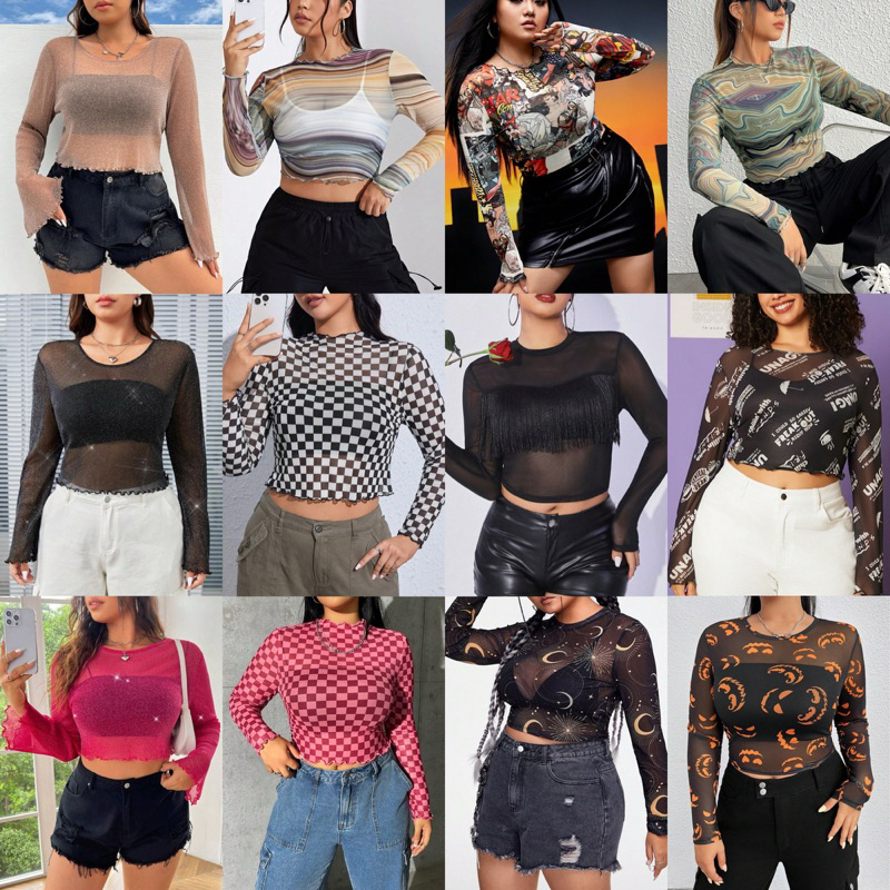 พร้อมส่ง เสื้อแขนยาวซีทรูสาวอวบอ้วน พลัสไซส์ ผ้าโปร่งแสง ไม่รวมเสื้อด้านในอก40-46 นิ้ว