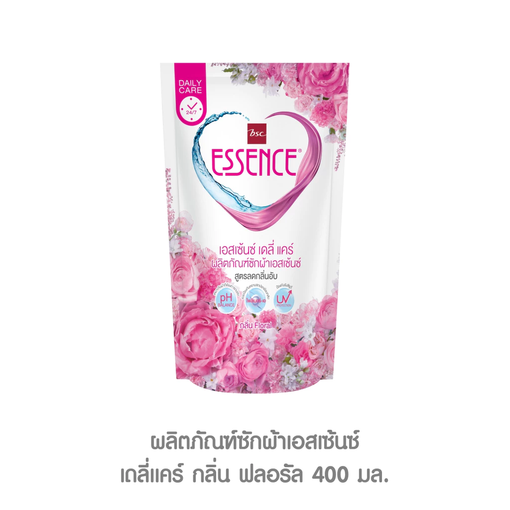 Essence เอสเซ้นซ์ เดลี่แคร์ ผลิตภัณฑ์ซักผ้า สูตรลดกลิ่นอับ กลิ่นฟลอรัล 400 มล. (1 ลัง บรรจุ 24 ชิ้น)