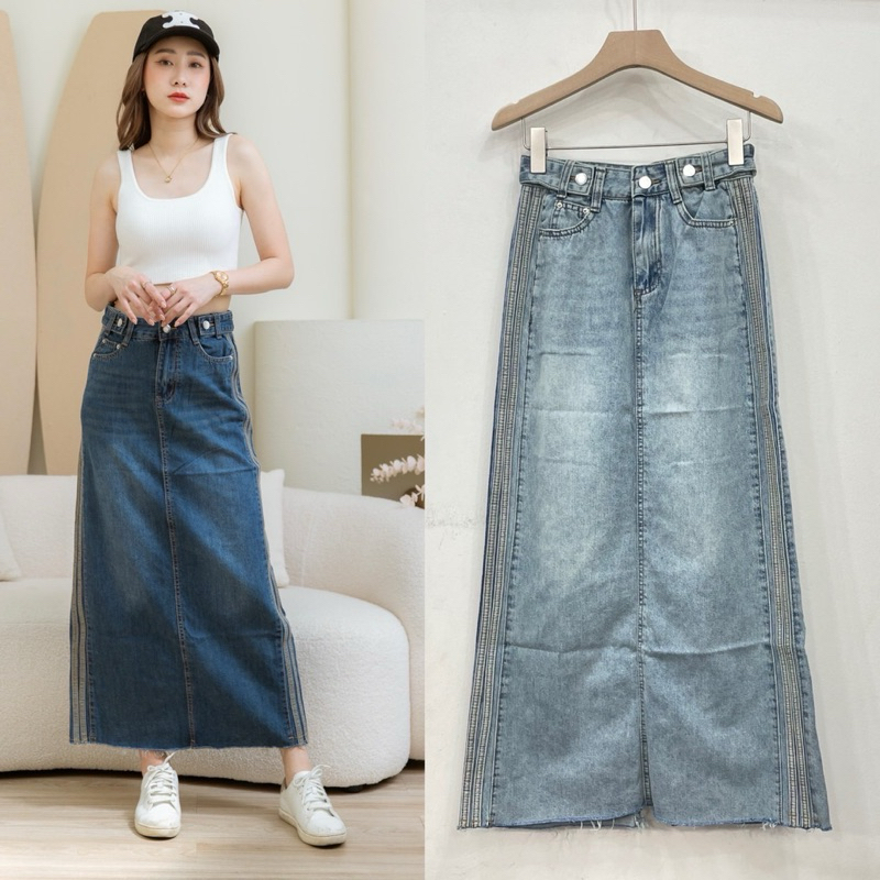 🌈🌿🌺🌼🌸💙🇰🇷 Jeans Rim Stripe Long Skirt