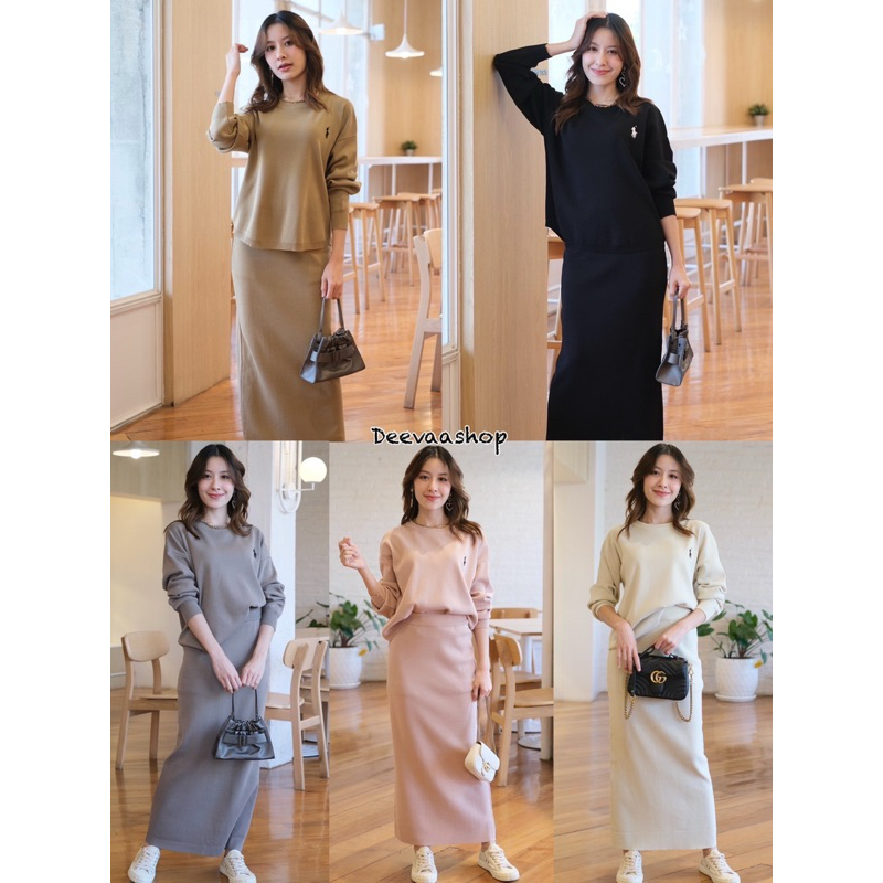 POLP KNIT SET ชุดเซ็ท2ชิ้น ชุดผ้าไหมพรมเนื้อบาง ผ้าเนื้อนุ่ม ใส่สบาย ปักลายPOLO