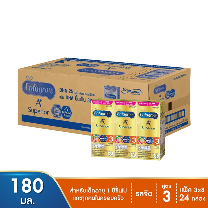 Enfagrow A+ UHT Superior 3 Plain Flavor 180ml นม ยูเอชที เอนฟาโกร เอพลัส ซุพีเรียร์ สูตร 3 รสจืด 180