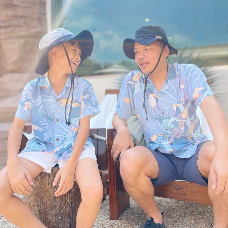 ROAMING HR15 เสื้อฮาวาย ผ้าเรยอนญี่ปุ่น เสื้อครอบครัว Rayon Hawaiian Shirts (นกเงือกฟ้า)