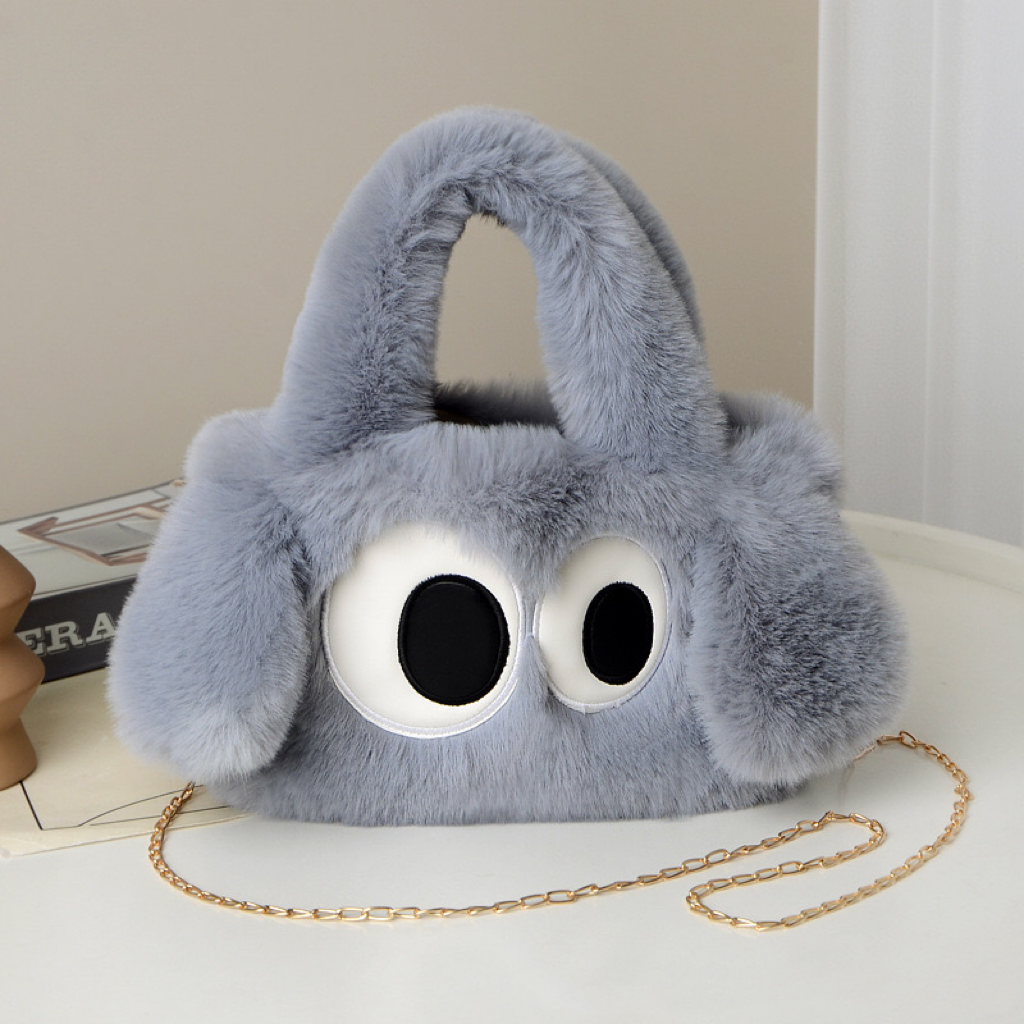กระเป๋าCrossbody ขนฟูนิ่ม แต่งสายโซ่ กระเป๋าถือลายการ์ตูนสุนัข [ พร้อมส้ง }