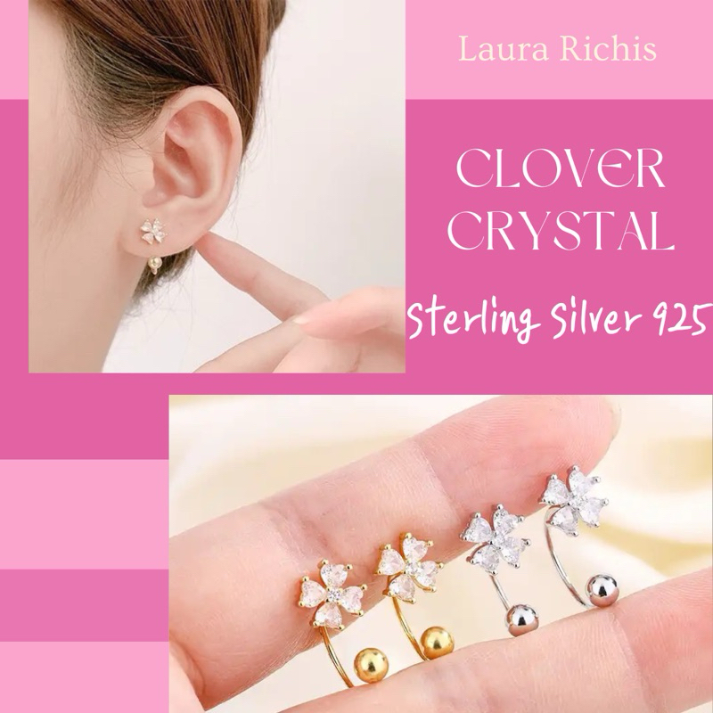 ต่างหูเงินแท้ / เงินแท้ 100% / ดอกไม้/ ต่างหูดอกไม้ / ใบโคลเวอร์ 4 แฉก/ Luara Richis / ต่างหูเงินS92