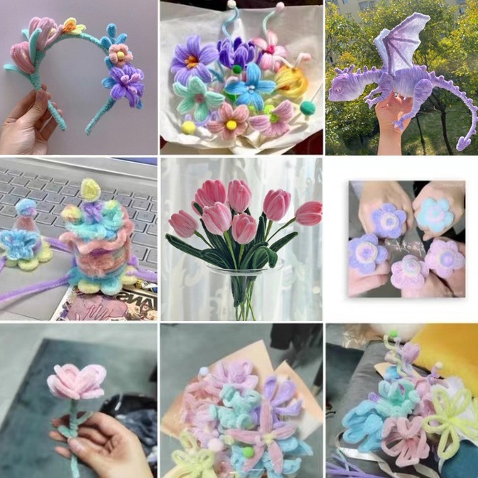 【จัดส่งจากกรุงเทพฯ】ลวดกำมะหยี่ DIY 100 Chenille Stems ชิ้น ยาว 30 cm เด็กทำงานฝีมือ หนา 0.5-0.6mm เกมการศึกษาสำหรับเด็ก