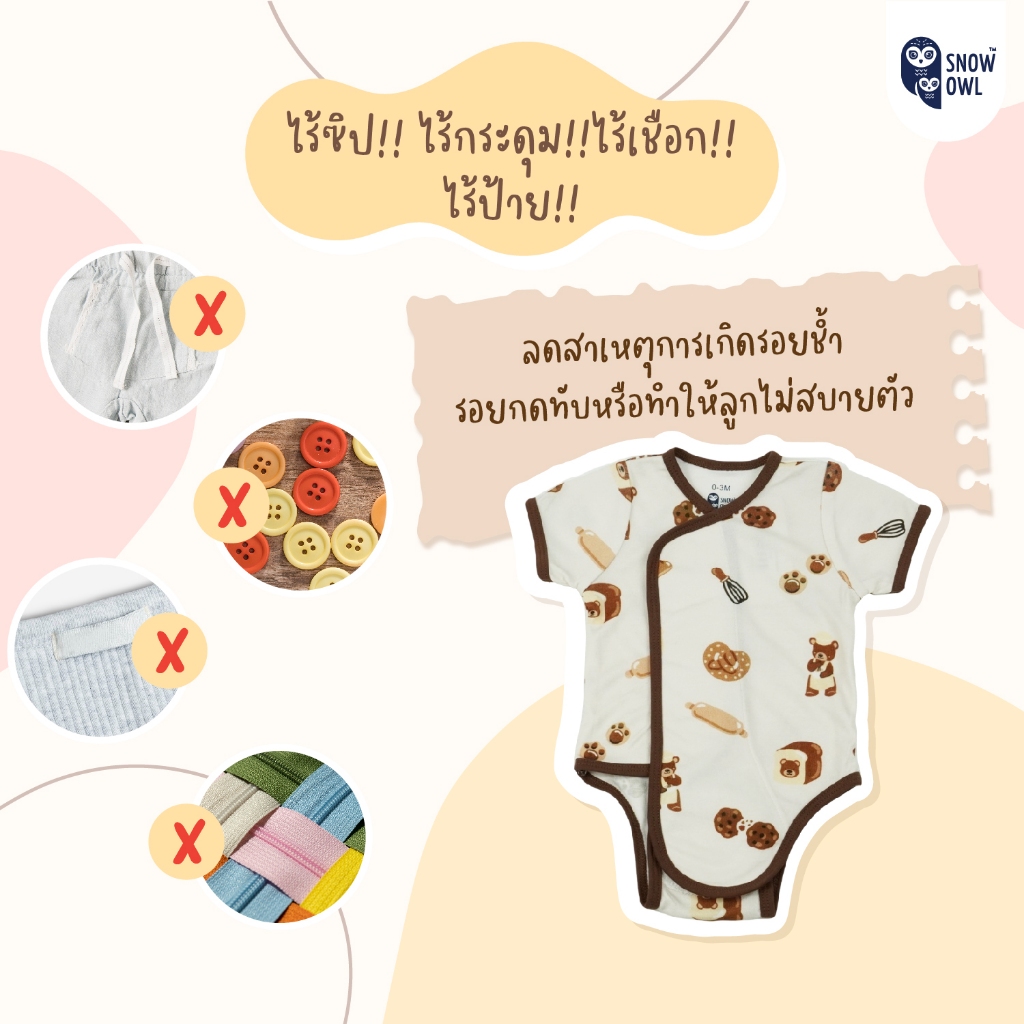 New Collection !! Snow owl เสื้อป้ายแบบแปะ บอดี้สูท ลายฉลุ เด็กแรกเกิด - 6เดือน (เนื้อผ้า Cotton พรีเมี่ยม 100%)