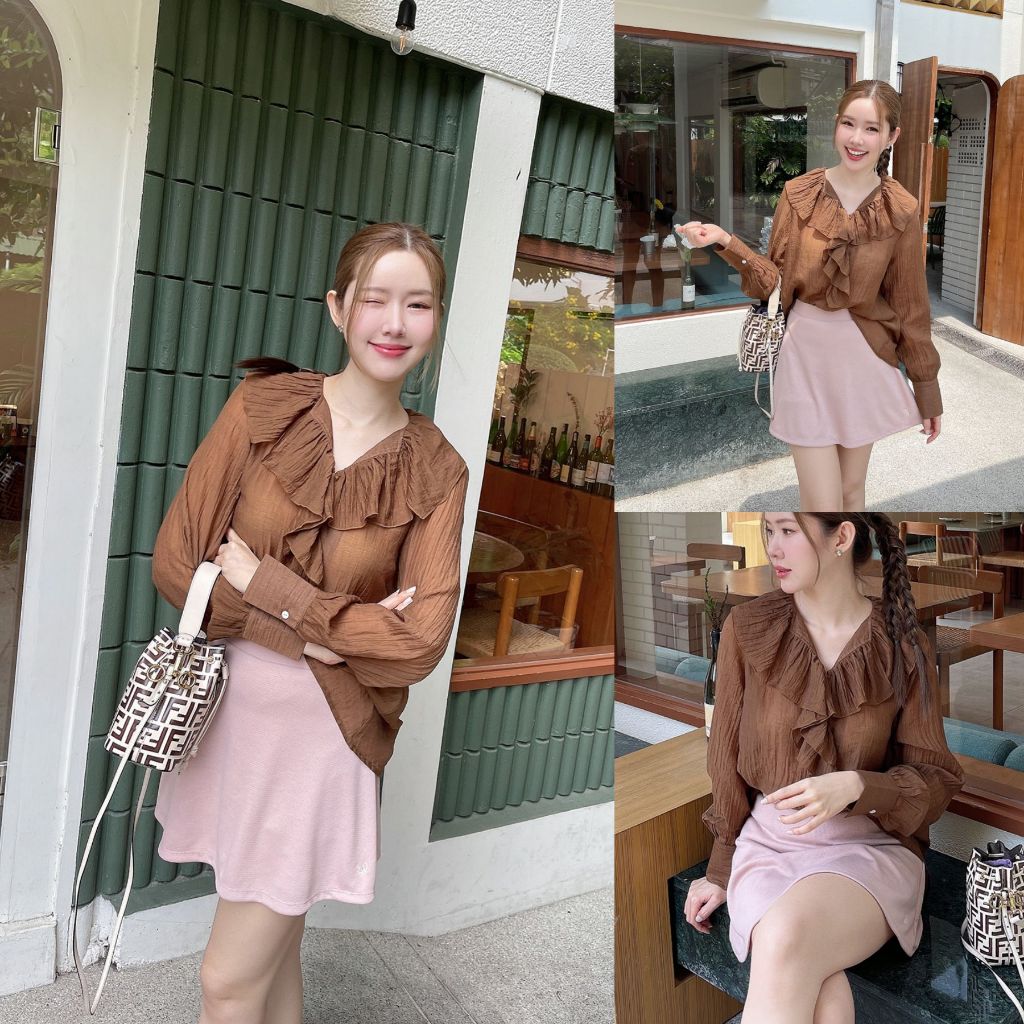 SLYQ CLOUD RUFFLE CHIFFON BLOUSE เสื้อเบลาส์แขนยาวผ้าชีฟองย่นแต่งระบาย เสื้อทำงานผ้าชีฟองไม่ต้องรีด