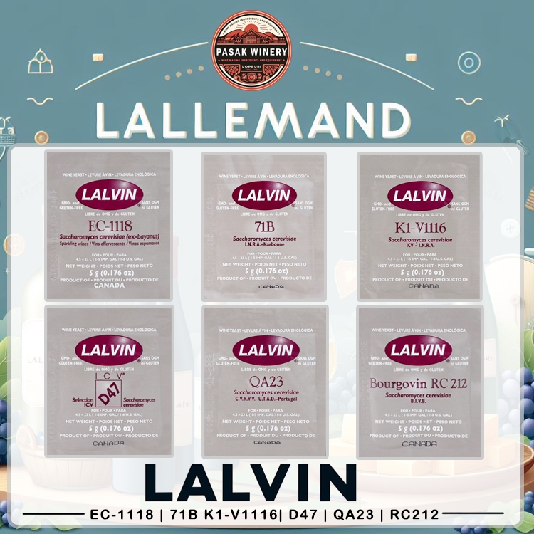 ยีสต์หมักไวน์ ยีสต์ หมัก ไวน์ ทำ ไวน์ LALVIN EC-1118 71B QA23 D47 RC212 K1-V1116 WINE YEAST 5 กรัม