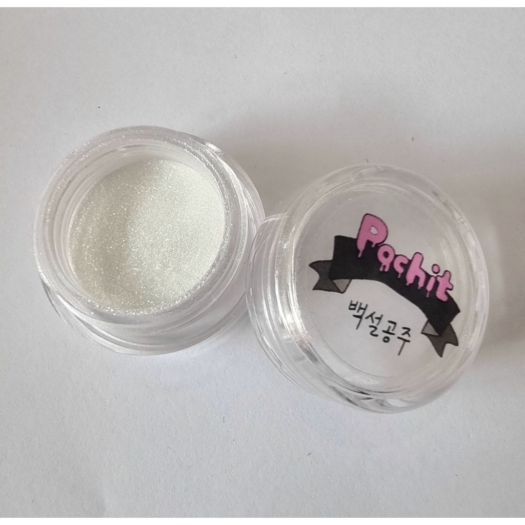 Pochit ผงขัดเล็บกระจก สีขาวเงินโปร่งแสง(*ขึ้นอยู่กับสีพื้น) แบบกระปุก 2g. โพชิท Mirror Powderของแท้จากเกาหลี
