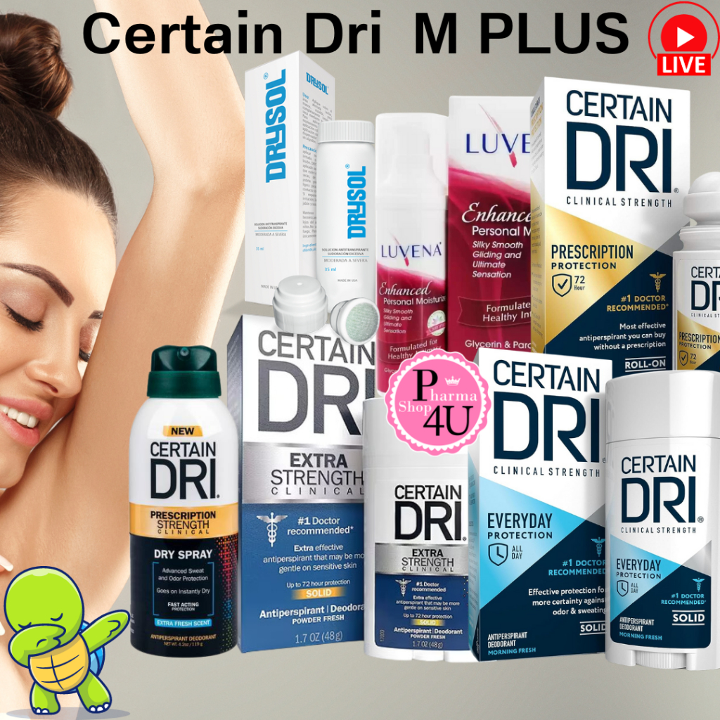 รวม Certain Dri M PLUS / Prescription / Extra Strength / Certain Dri A.M. Everyday / Spray / LUVENA / DRYSOL #L1