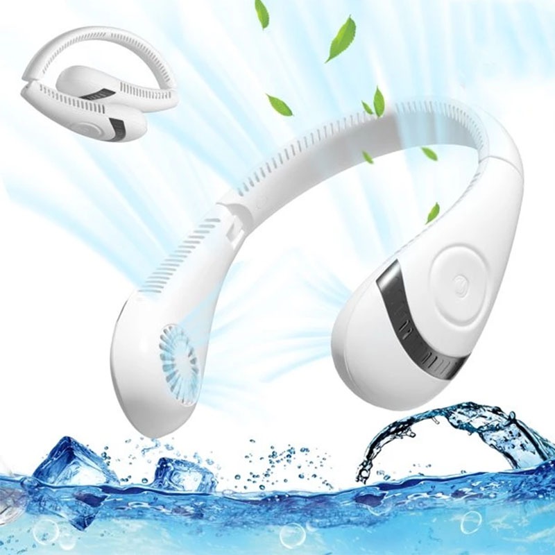 Portable Hanging Neck Fan 5000mAh Foldable Summer Air Cooling USB Rechargeable Bladeless Mute Neckband Fans for Sport