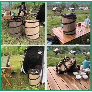 ถังขยะพลาสติกพับได้ ขนาดใหญ่ พกพาสะดวก พร้อมที่จับ เหมาะสำหรับสนามหญ้าและกิจกรรมกลางแจ้ง