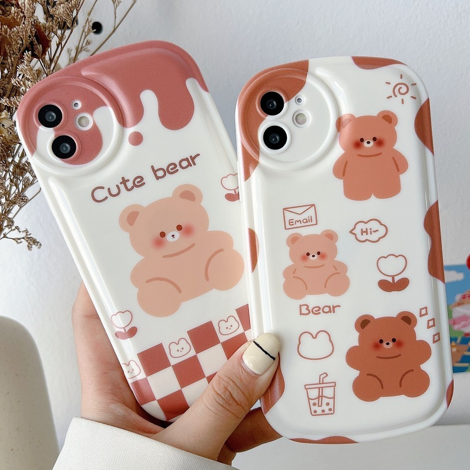 เคสไอโฟนสวยๆ หมีเบาะอากาศเคสโทรศัพท์ การป้องกันกล้อง เคสไอโฟนคู่ สําหรับiPhone 7 8 11 12 13 14 Pro Max X XR XS Max Plus