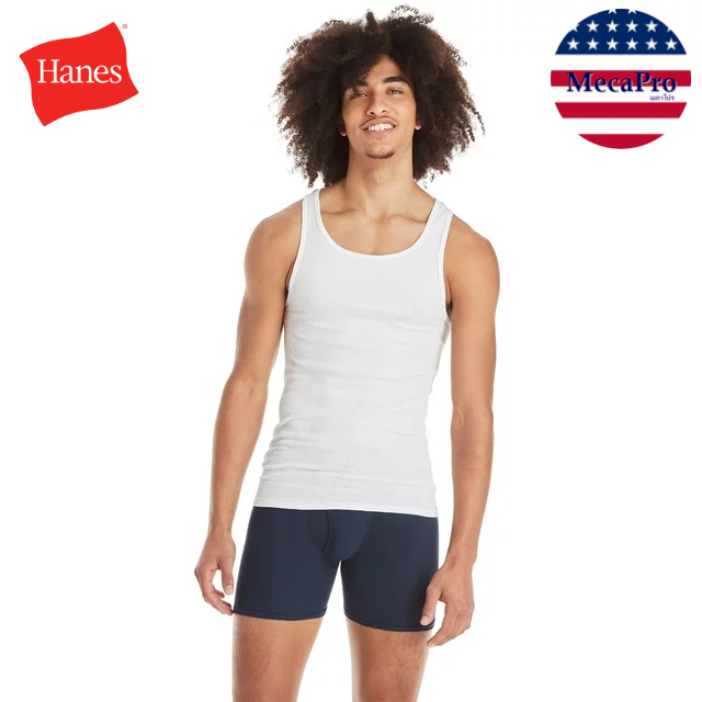 Hanes® Men's Tanks Undershirts Soft & Breathable CoolComfort Tagless เสื้อกล้าม สีขาว ผ้าคอตตอน ไร้แท็ก
